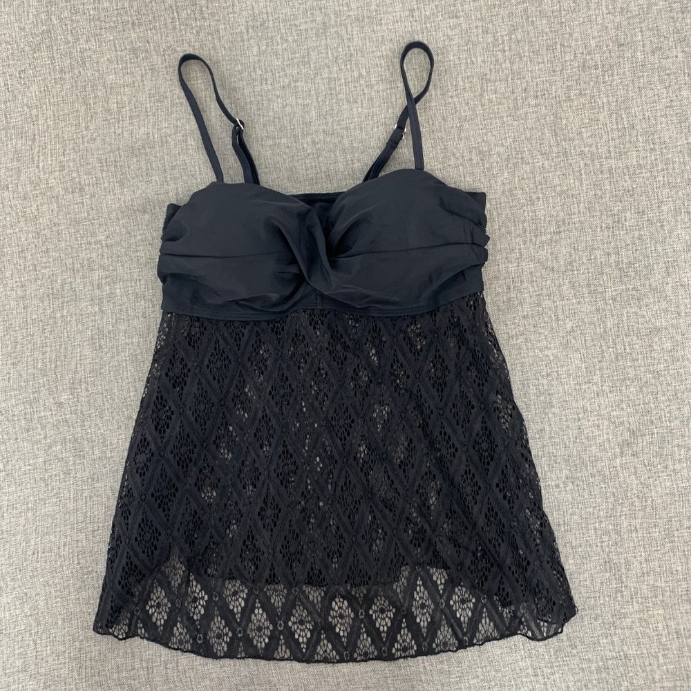Brand New! Peddney Black lace Tankini Large Push Up Underwire Padded Adjustable